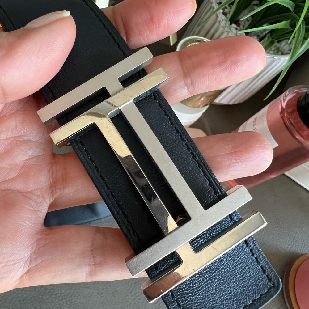 H au Carre belt buckle & Leather strap 32 mm 90
